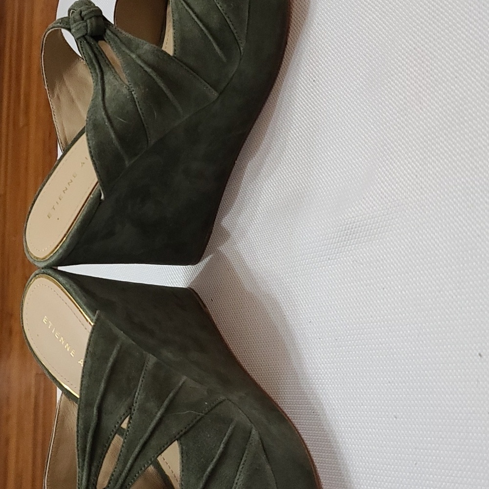 Etienne Aigner Womens Wedge Sandal Hunter Green Leather Knotted Straps Sz 8 NWOT - Picture 7 of 12